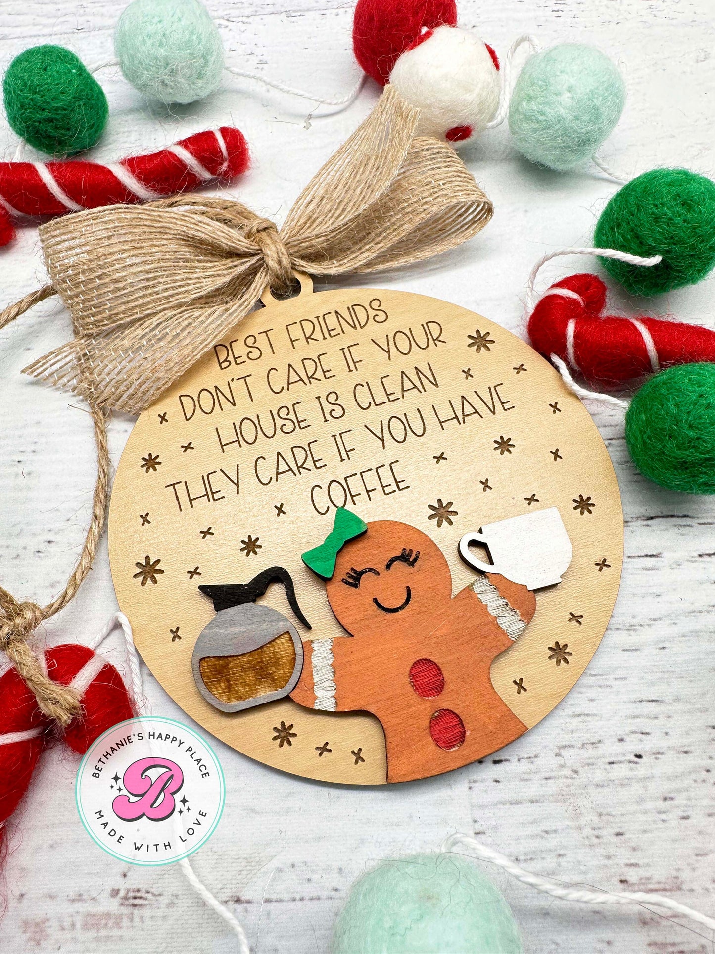 Best friend ornament, best friend Christmas gift, funny friend ornament, coffee friend ornament, personalized gingerbread ornament