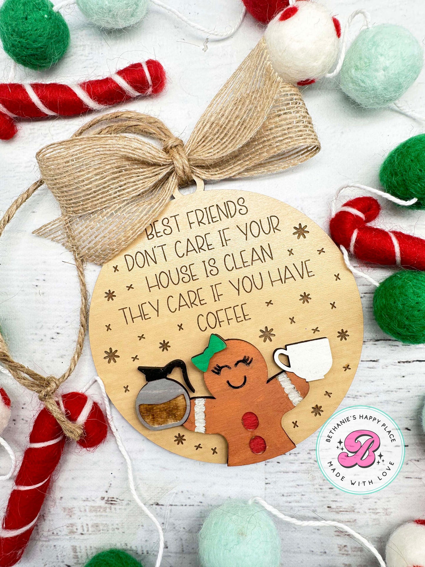 Best friend ornament, best friend Christmas gift, funny friend ornament, coffee friend ornament, personalized gingerbread ornament