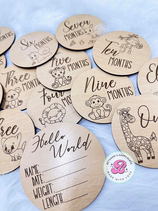 Baby animal milestone markers, baby milestone discs, monthly milestone disc set, milestone cards, baby gifts, baby shower gift