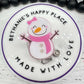 Snowman badge reel, pink snowman badge holder, snowgirl, acrylic badge topper, snowman gifts, Christmas, winter, ID holder