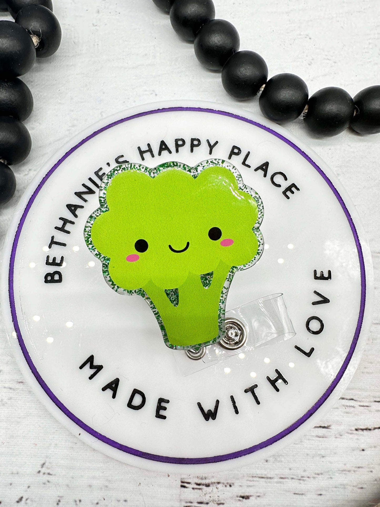 Broccoli badge reel, broccoli badge holder, vegetable badge reels, veggie gifts, nutritionist ID holder, acrylic badge topper