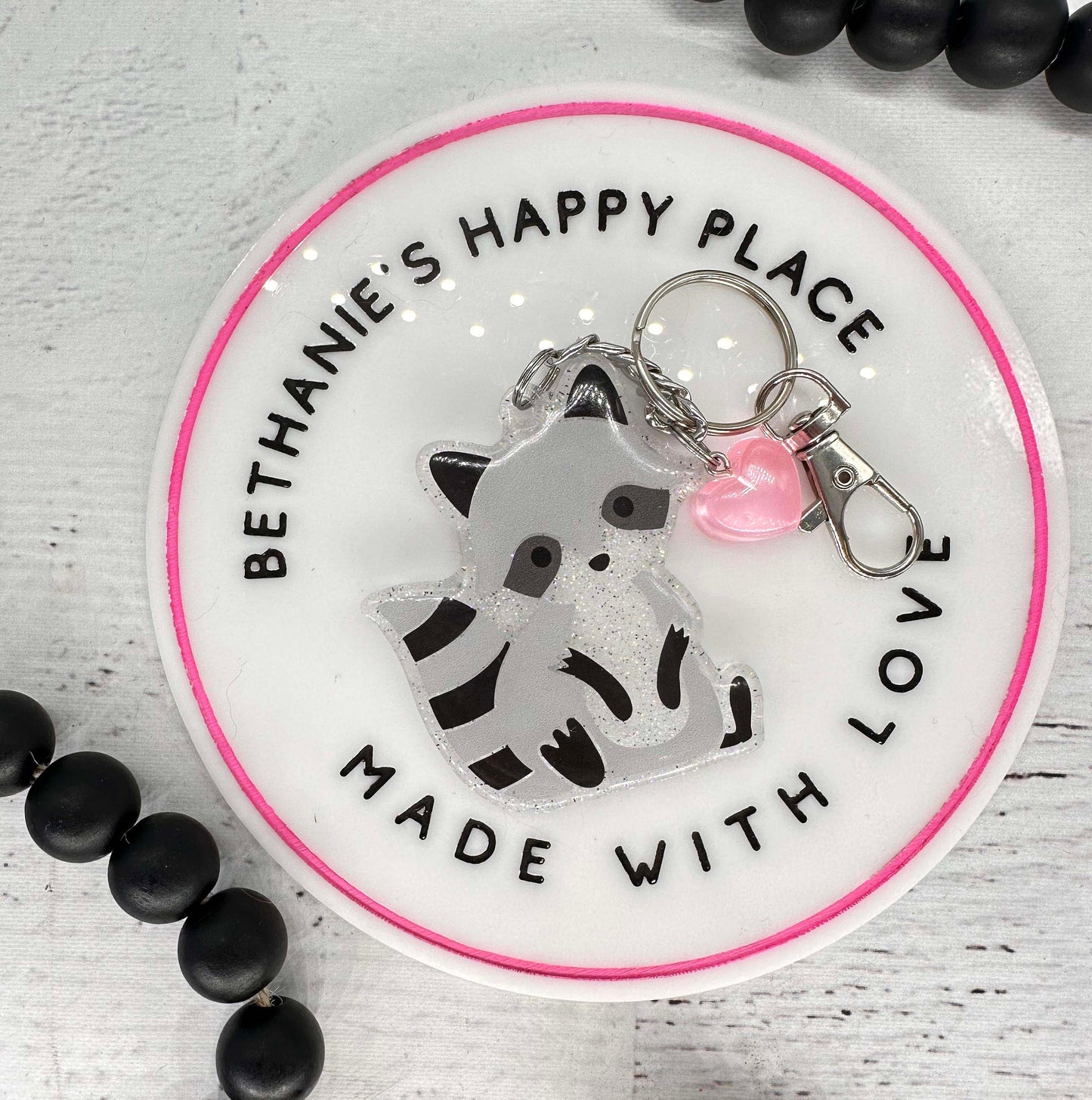 Raccoon keychain, acrylic keychain, raccoon gifts, key ring charm, purse charm, easy to clean, personalized gifts, raccoon lover