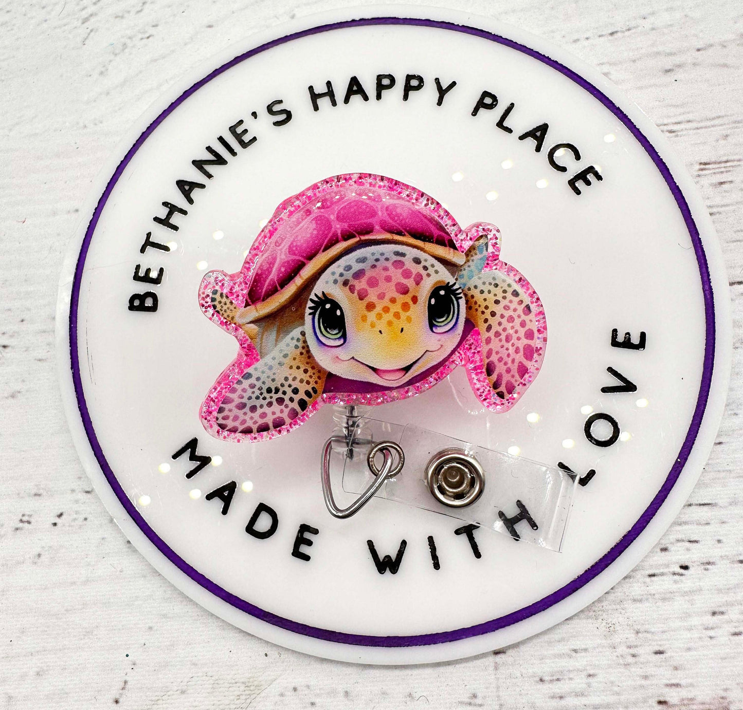 Pink sea turtle badge reel, turtle badge holder, cute turtle gifts, nurse badge reel, badge clip, teacher, retractable ID holder