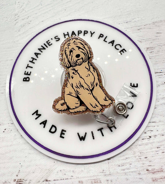 Goldendoodle badge holder, doodle dog badge reel, goldendoodle gifts, dog badge clip, dog badge holder, medical ID holder retractable