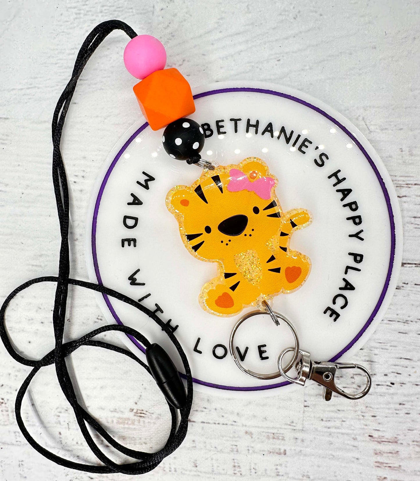 Tiger lanyard, beaded lanyard, tiger gifts, teacher appreciation, badge holder, teacher key card holder, school mascot lanyard