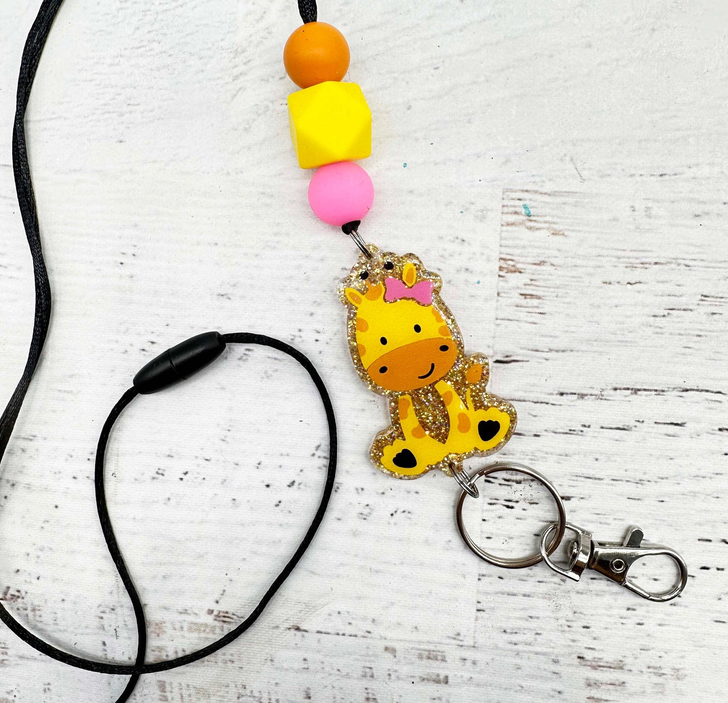 Giraffe lanyard, beaded lanyard, teacher lanyard, giraffe gifts, teacher appreciation gifts, teacher ID holder, easy to clean acrylic