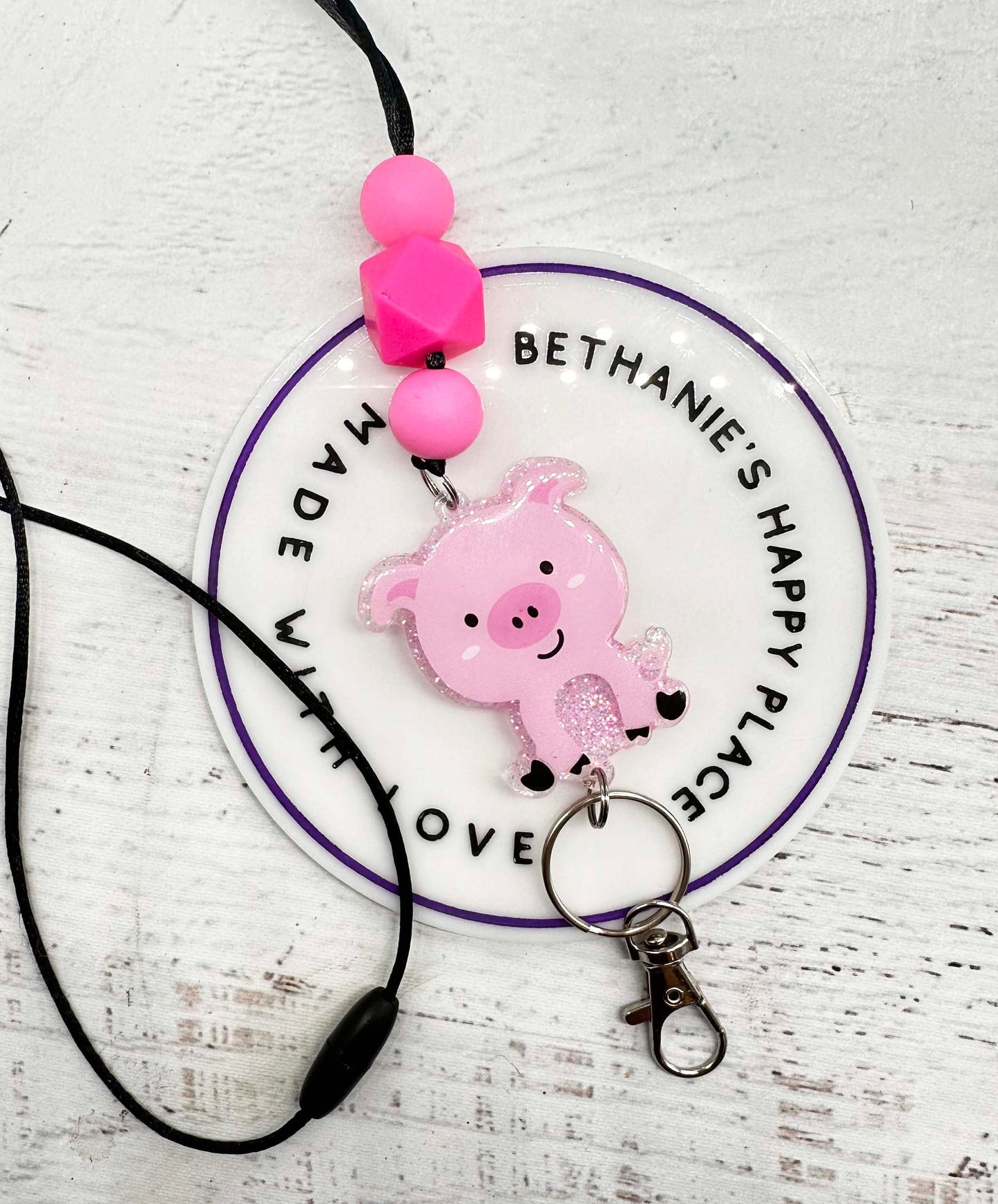 Cute pig breakaway lanyard, pig gifts, beaded lanyard, teacher ID holder, key holder, easy to clean acrylic, appreciation gifts