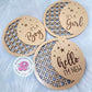 Newborn baby wood moon gender discs, newborn photo prop, newborn gifts, it's a boy, it's a girl, hello I'm new, baby shower gifts