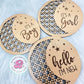 Newborn baby wood moon gender discs, newborn photo prop, newborn gifts, it's a boy, it's a girl, hello I'm new, baby shower gifts