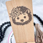 Hedgehog phone stand, hedgehog gifts, floral hedgehog, laser engraved wood phone holder, personalized phone accessories, office, desk