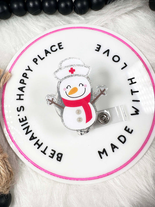 Snowman nurse retractable badge reel, holiday nurse gifts, pediatrician ID holder, Christmas lanyard, snowman badge holder, easy to clean