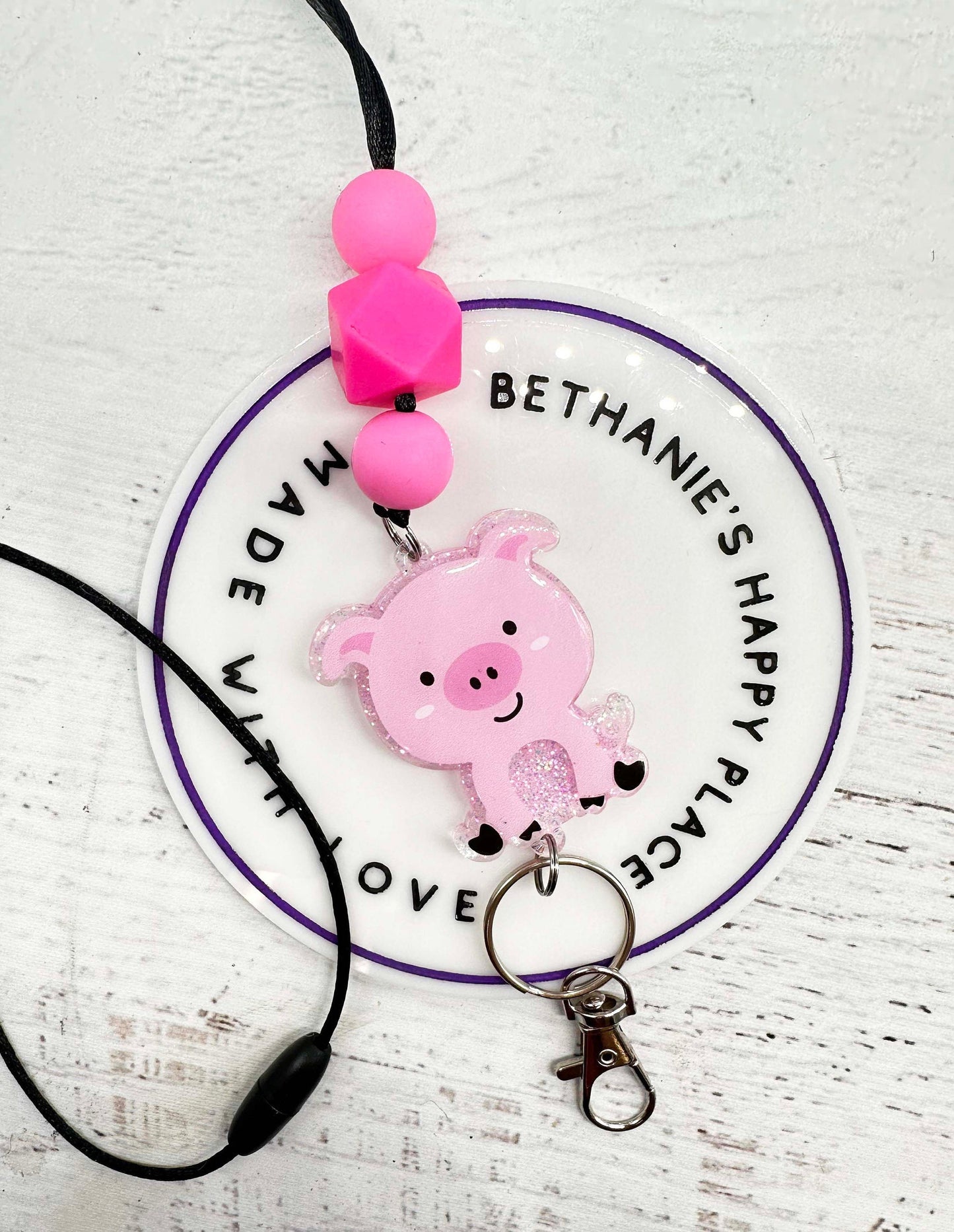 Cute pig breakaway lanyard, pig gifts, beaded lanyard, teacher ID holder, key holder, easy to clean acrylic, appreciation gifts