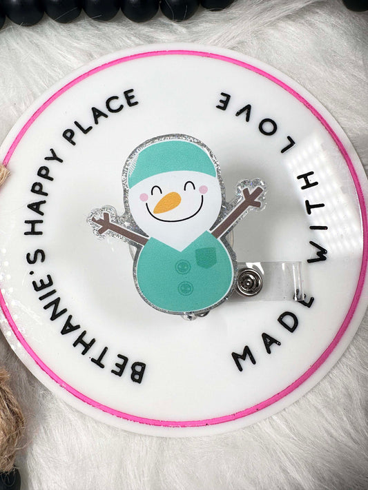 Snowman doctor retractable badge reel, holiday nurse gifts, pediatrician ID holder, Christmas lanyard, snowman badge holder, easy to clean