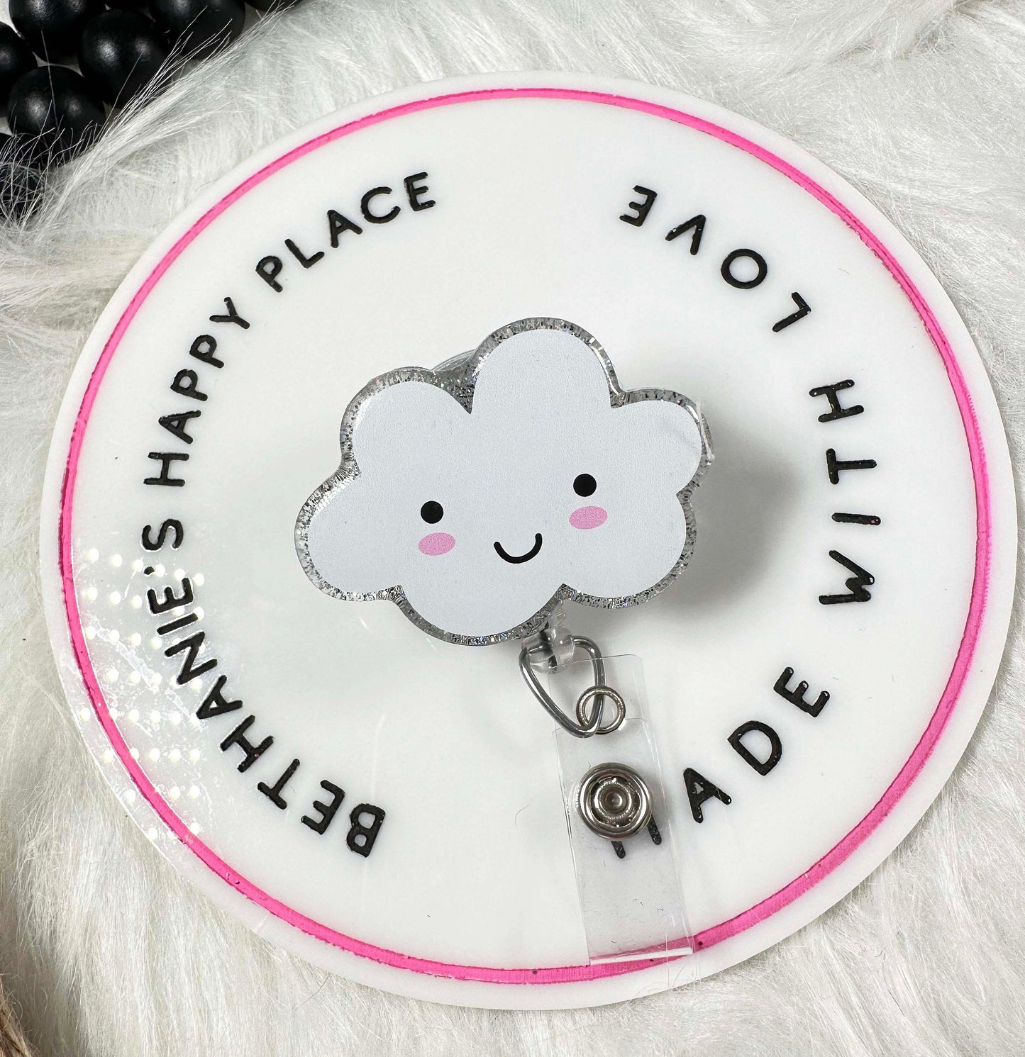 Happy cloud retractable badge reel, cloud acrylic badge holder, weather gifts, cloud gift, lanyard, pediatrics, nurse ID holder, key card