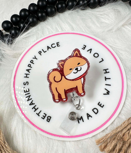 Puppy retractable badge reel, Shiba Inu gifts, dog badge holder, veterinarian, key card holder, dog gifts, medical ID clip, acrylic