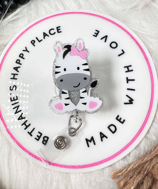 Zebra retractable badge reel, zebra gifts, acrylic badge holder, nurse badge clip, pediatrics, retractable lanyard, teacher ID holder