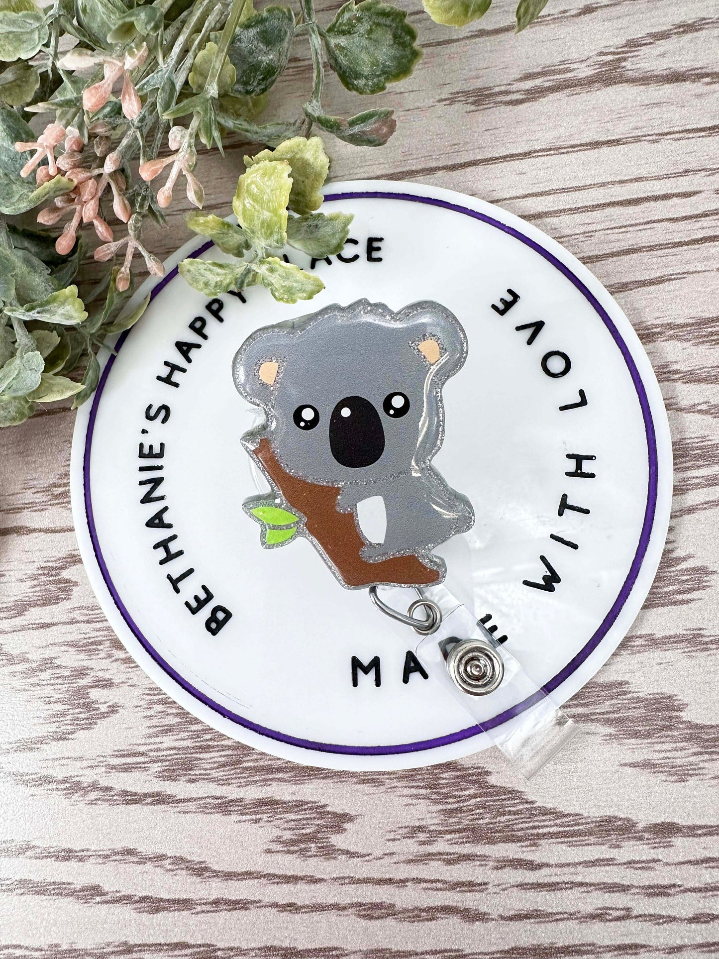 Koala retractable badge reel, koala gifts, teacher badge holder, pediatrics, medical ID holder, acrylic badge topper, koala lanyard