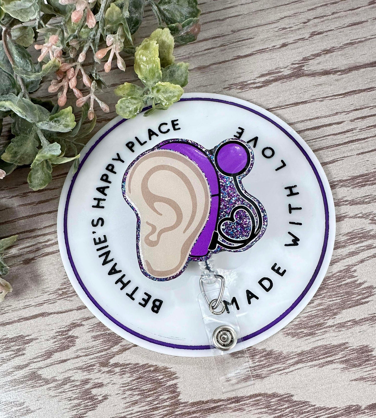 Cochlear implant retractable badge reel, hearing aid badge holder, ENT medical ID holder, ear acrylic topper, easy to clean