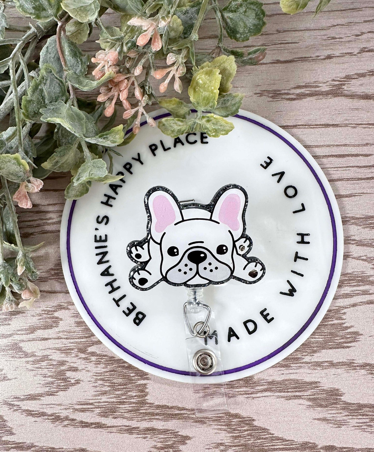 Frenchie retractable badge reel, French Bulldog badge holder, veterinarian gifts, key card holder, medical ID clip, dog badge holder