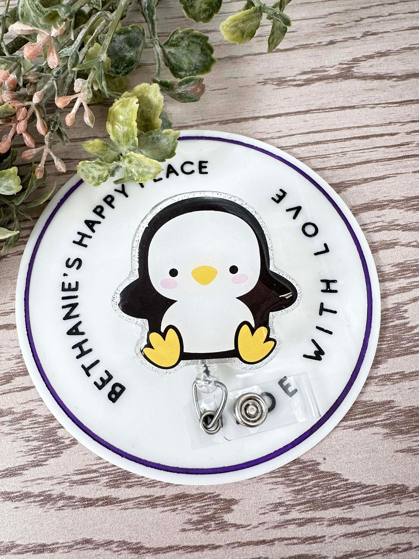 Chubby penguin retractable badge reel, penguin gifts, cute acrylic ID holder, key card holder, nurse badge clip, medical, pediatrics