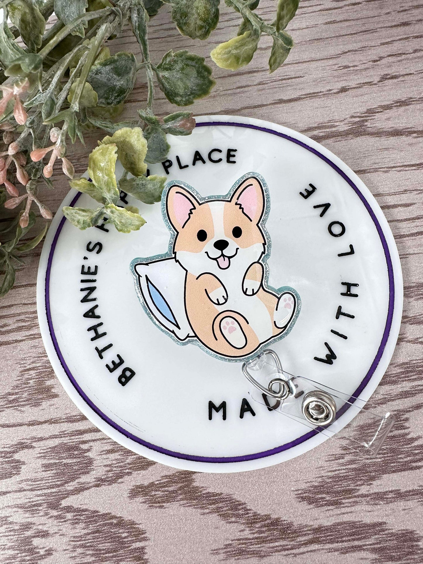 Corgi acrylic retractable badge reel, corgi gifts, lanyard, medical ID holder, cute badge reel, key card holder, pediatrics, nurse gifts