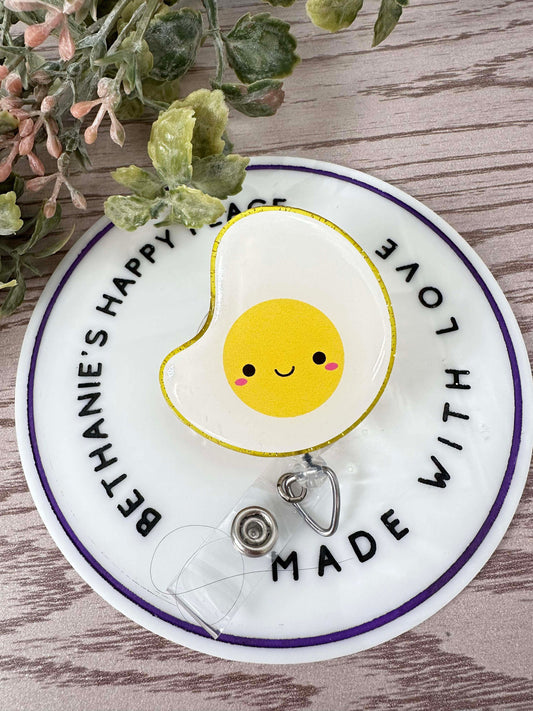 Egg acrylic retractable badge reel, food ID holder, nurse badge clip, key card holder, egg badge topper, lanyard