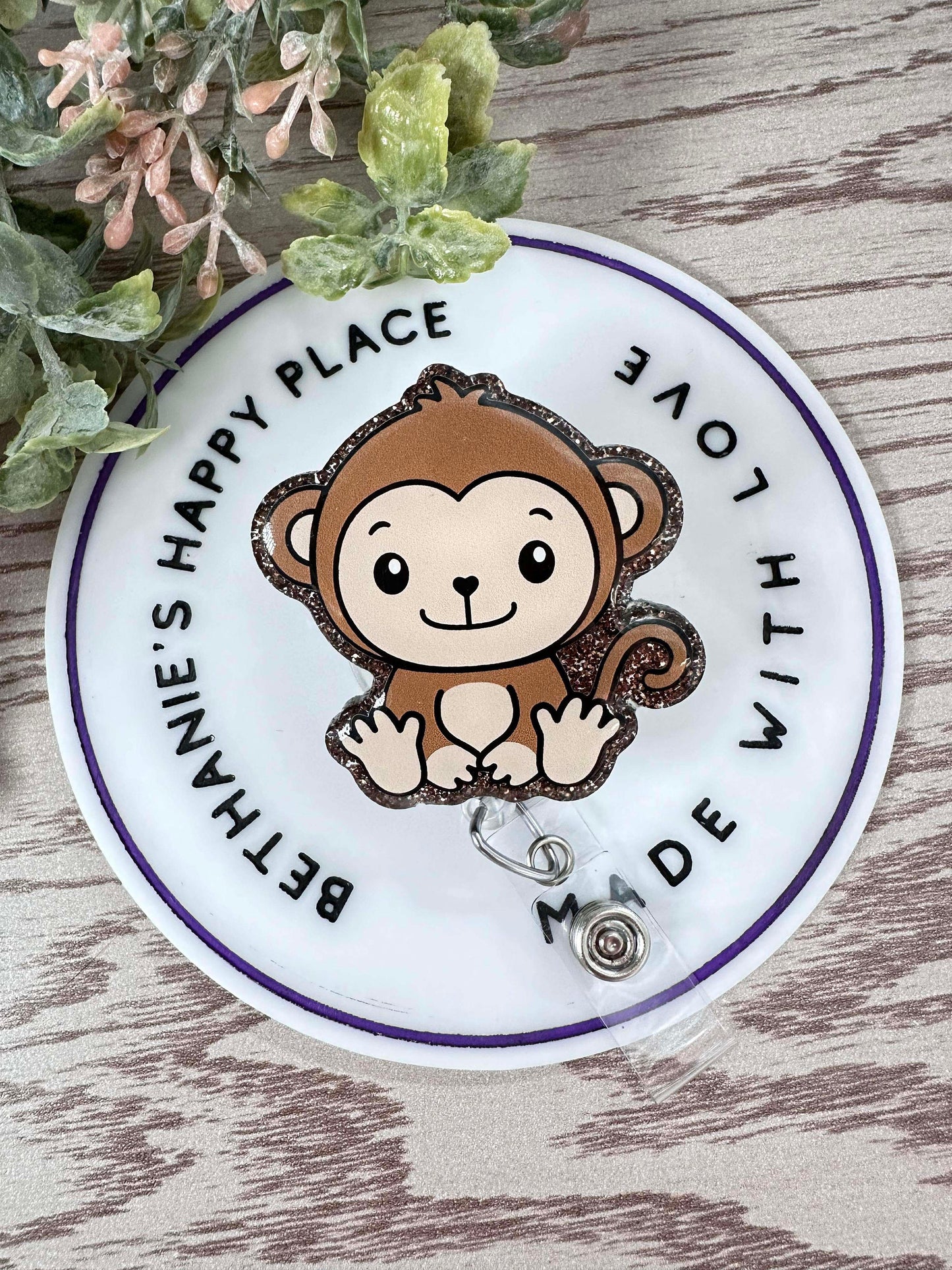 Monkey retractable badge reel, monkey gifts, medical ID holder, nurse gifts, nurse badge holder, teacher, lanyard, cute acrylic badge topper