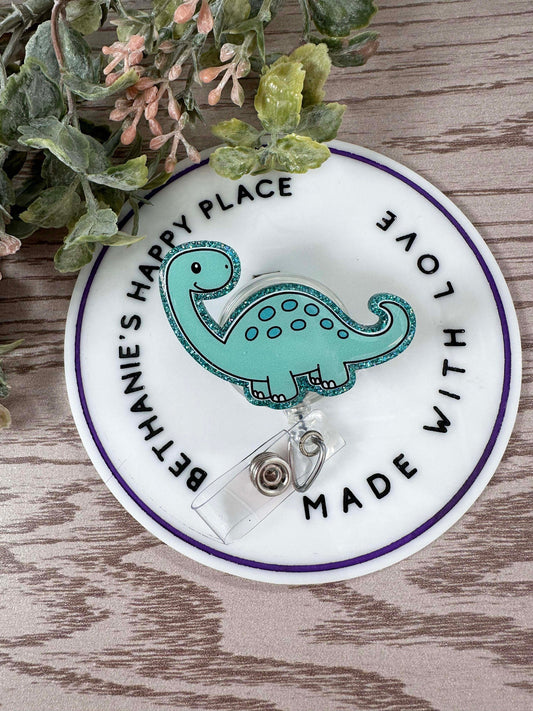 Teal dinosaur retractable badge reel, brontosaurus, dino gifts, dino nurse badge holder, medical ID holder, pediatrics, teacher gifts