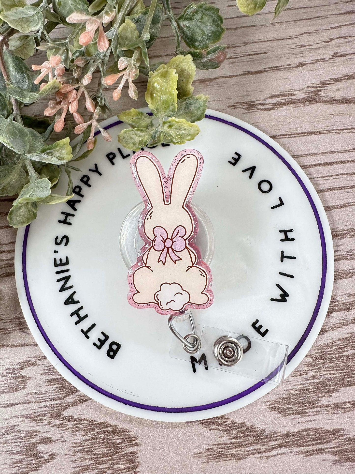 Bunny tail retractable badge reel, Easter ID holder, Easter gifts, bunny badge clip, nurse, pediatrics, teacher key card holder, acrylic