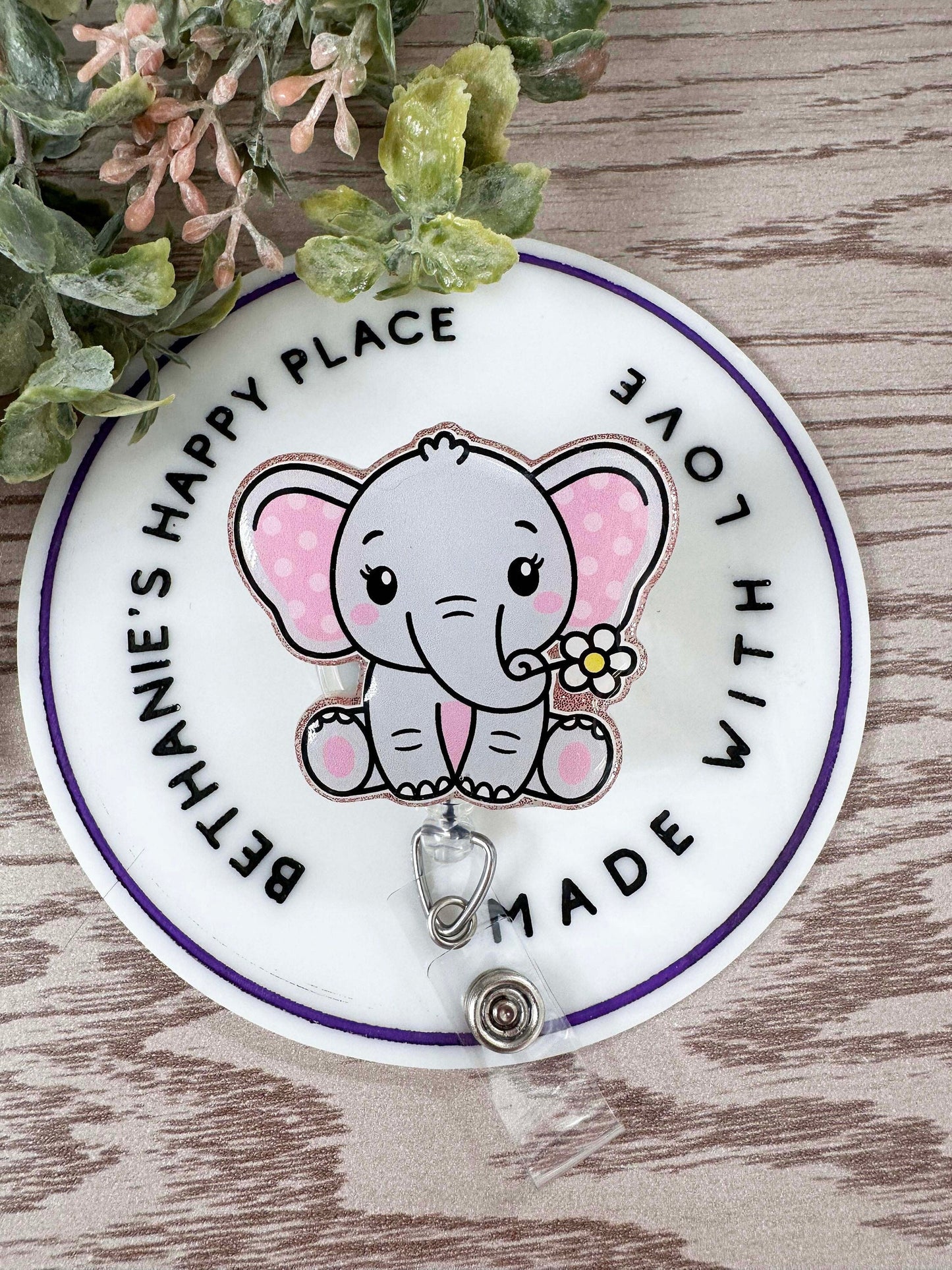 Cute elephant retractable badge reel, nurse badge holder, elephant gifts, pediatrics badge clip, medical ID holder, lanyard, acrylic