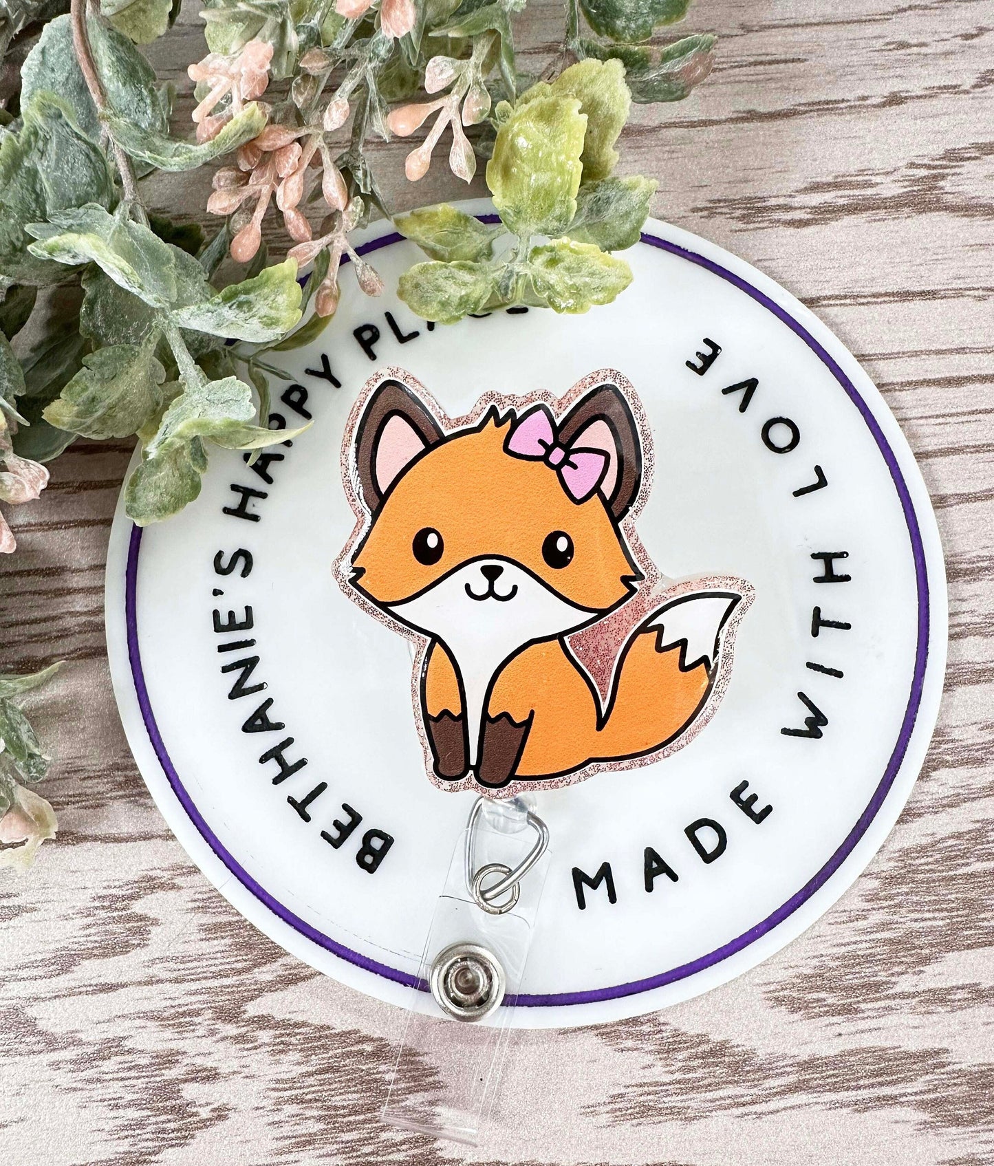 Cute girl fox retractable badge reel, pediatrics badge holder, acrylic fox ID holder, nurse badge holder, teacher lanyard, fox gifts