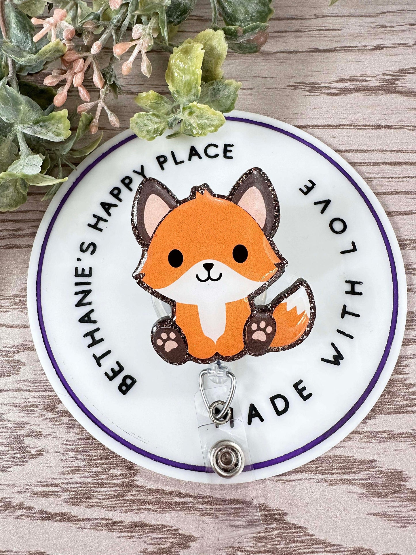 Cute fox retractable badge reel, pediatrics badge holder, acrylic fox ID holder, nurse badge holder, teacher lanyard, fox gifts