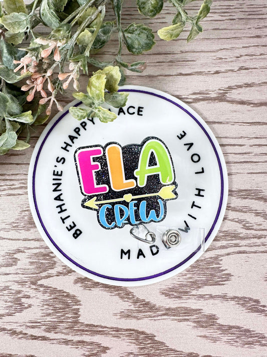 ELA crew retractable badge reel, english language arts, teacher badge holder, key card holder, lanyard, ELA badge clip, ELA teacher gifts