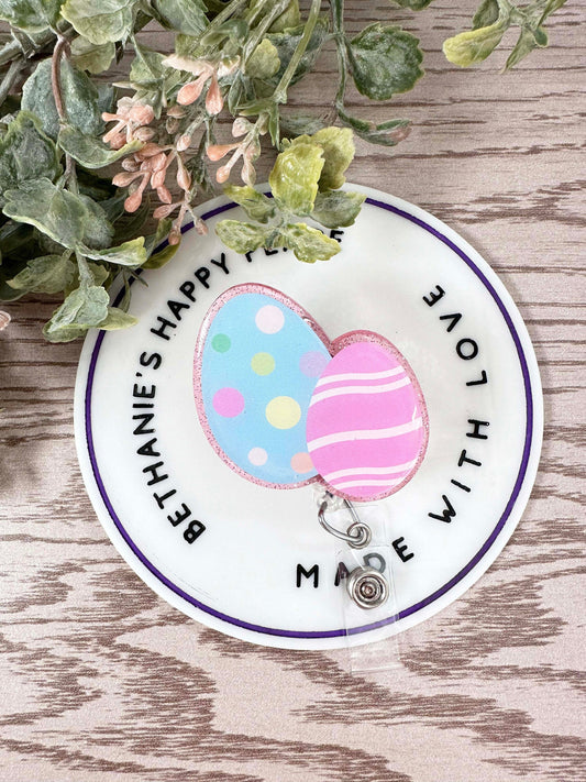 Easter eggs retractable badge reel, Easter badge holder, lanyard, holiday medical ID holder, acrylic badge toppers, nurse badge reel