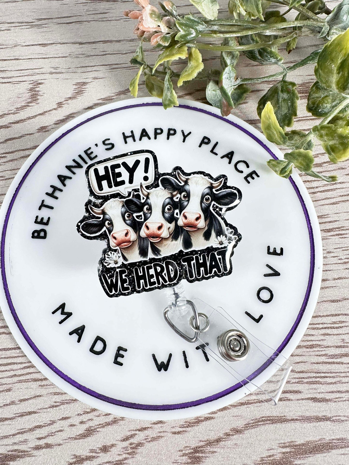 Funny cows retractable badge reel, hey we herd that, cute badge holder, nurse gifts, nurse ID holder, teacher, cow gifts, cow lanyard