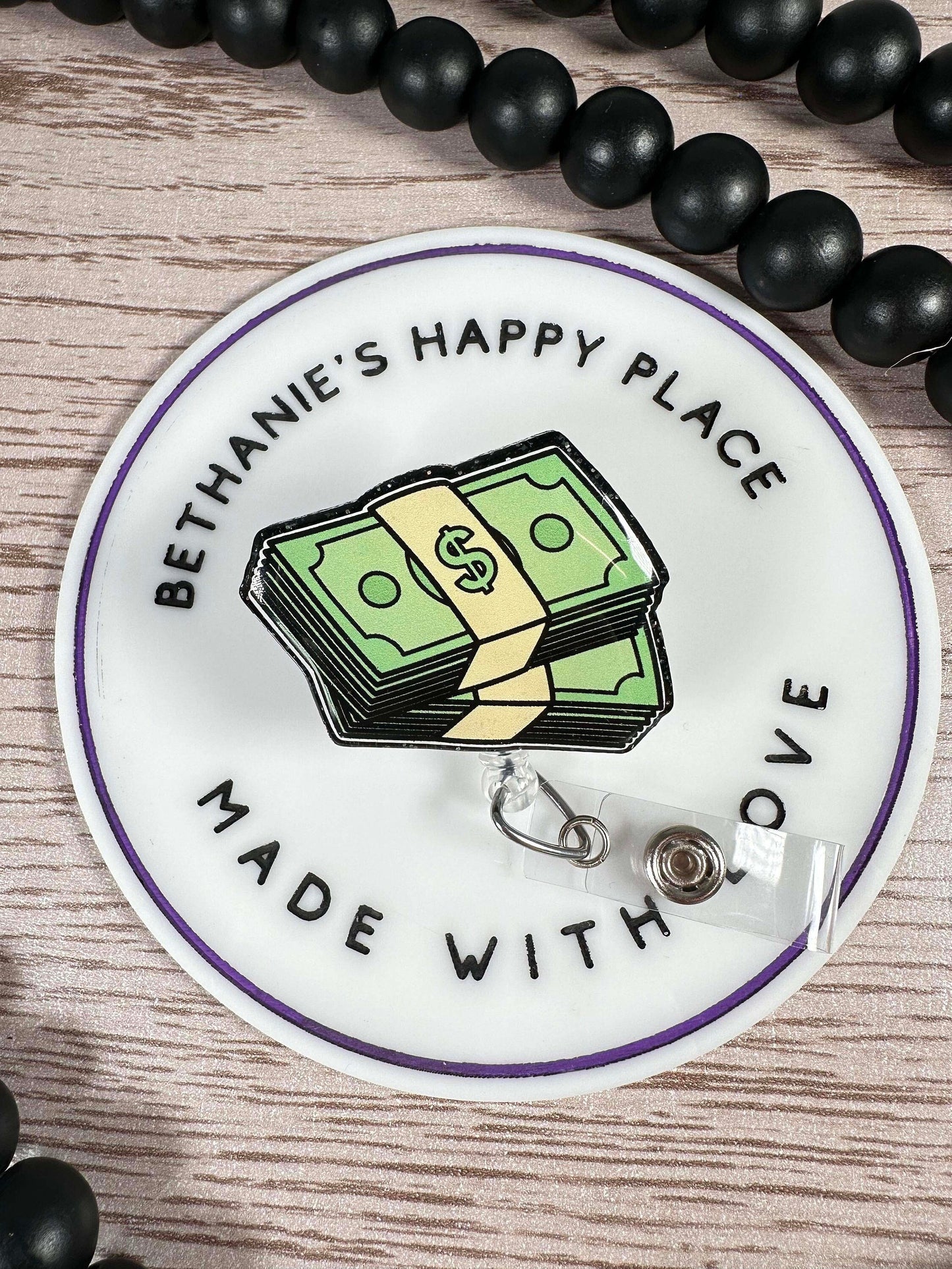 Money retractable badge reel, cashier badge holder, bank teller ID holder, badge clip, acrylic topper, easy to clean