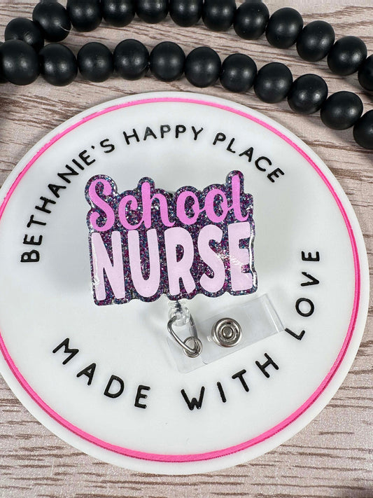 Purple school nurse retractable badge reel, nurse badge clip, school nurse gifts, lanyard, appreciation gifts, ID holder, acrylic