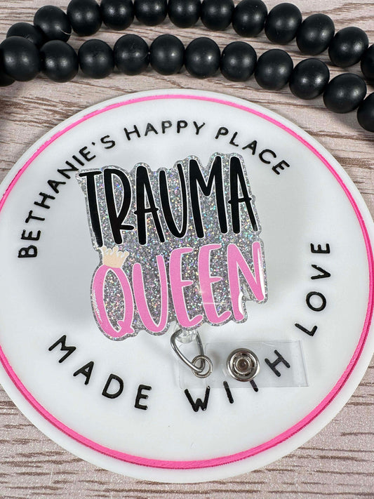 Trauma queen retractable badge reel, nurse badge clip, RN badge holder, medical ID holder, trauma nurse, lanyard, easy to clean acrylic