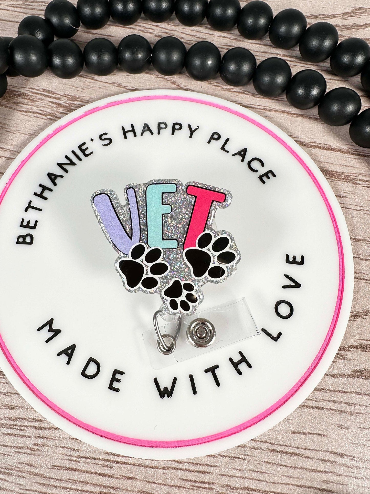 Vet retractable badge reel, veterinarian ID holder, veterinarian assistant, gift for vet, pet lover, retractable lanyard, acrylic topper