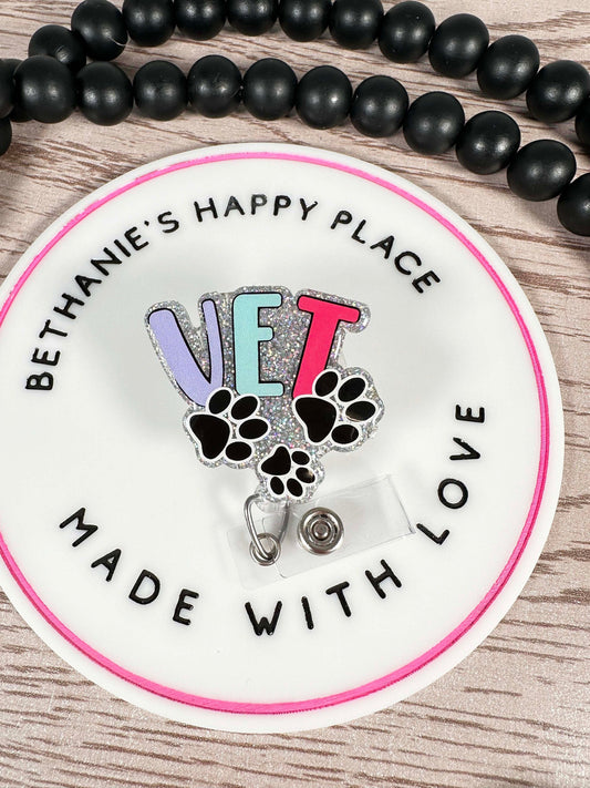 Vet retractable badge reel, veterinarian ID holder, veterinarian assistant, gift for vet, pet lover, retractable lanyard, acrylic topper