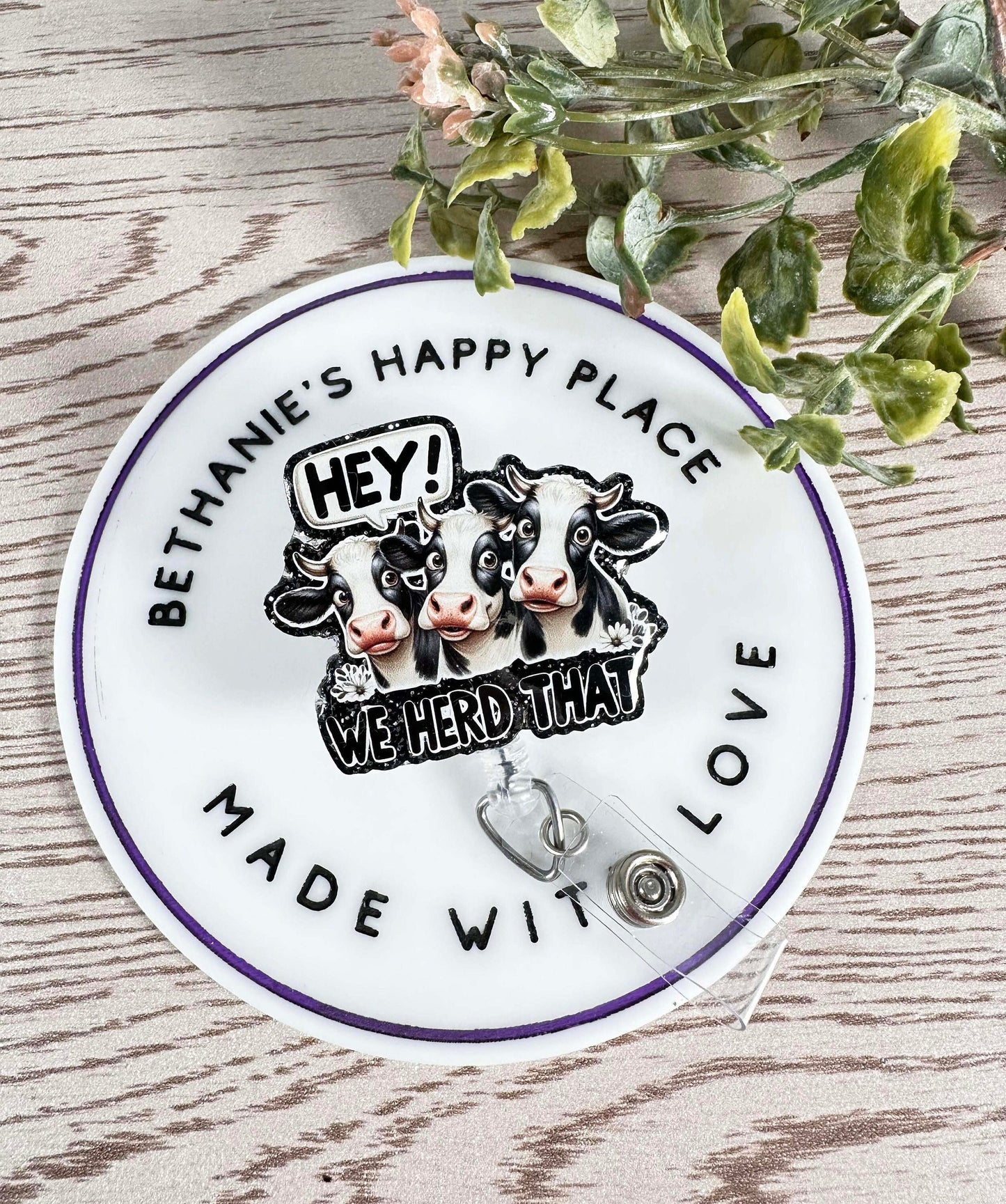 Funny cows retractable badge reel, hey we herd that, cute badge holder, nurse gifts, nurse ID holder, teacher, cow gifts, cow lanyard