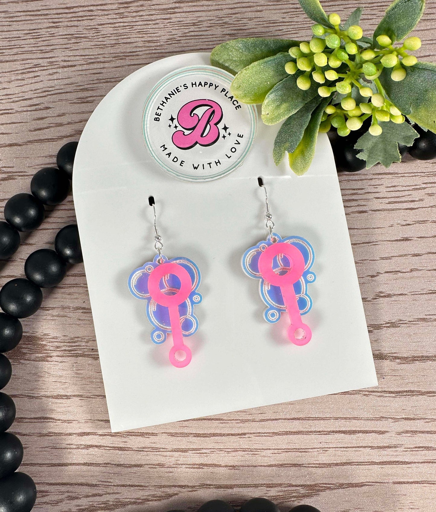 Bubble wand earrings, cute acrylic dangle earrings, summer statement earrings, summer jewelry, gifts for her, sterling silver hooks