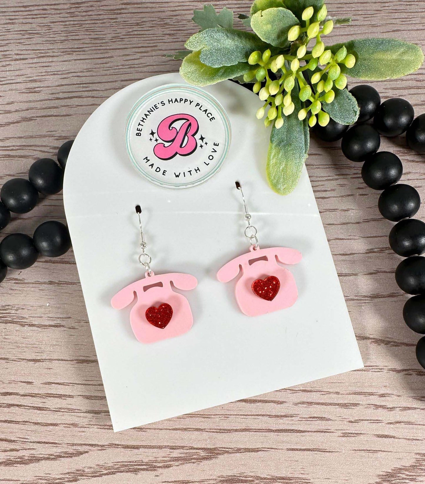 Pink telephone earrings, acrylic vintage phone earrings, dangle earrings, unique gifts for her, stainless steel hooks, statement earrings