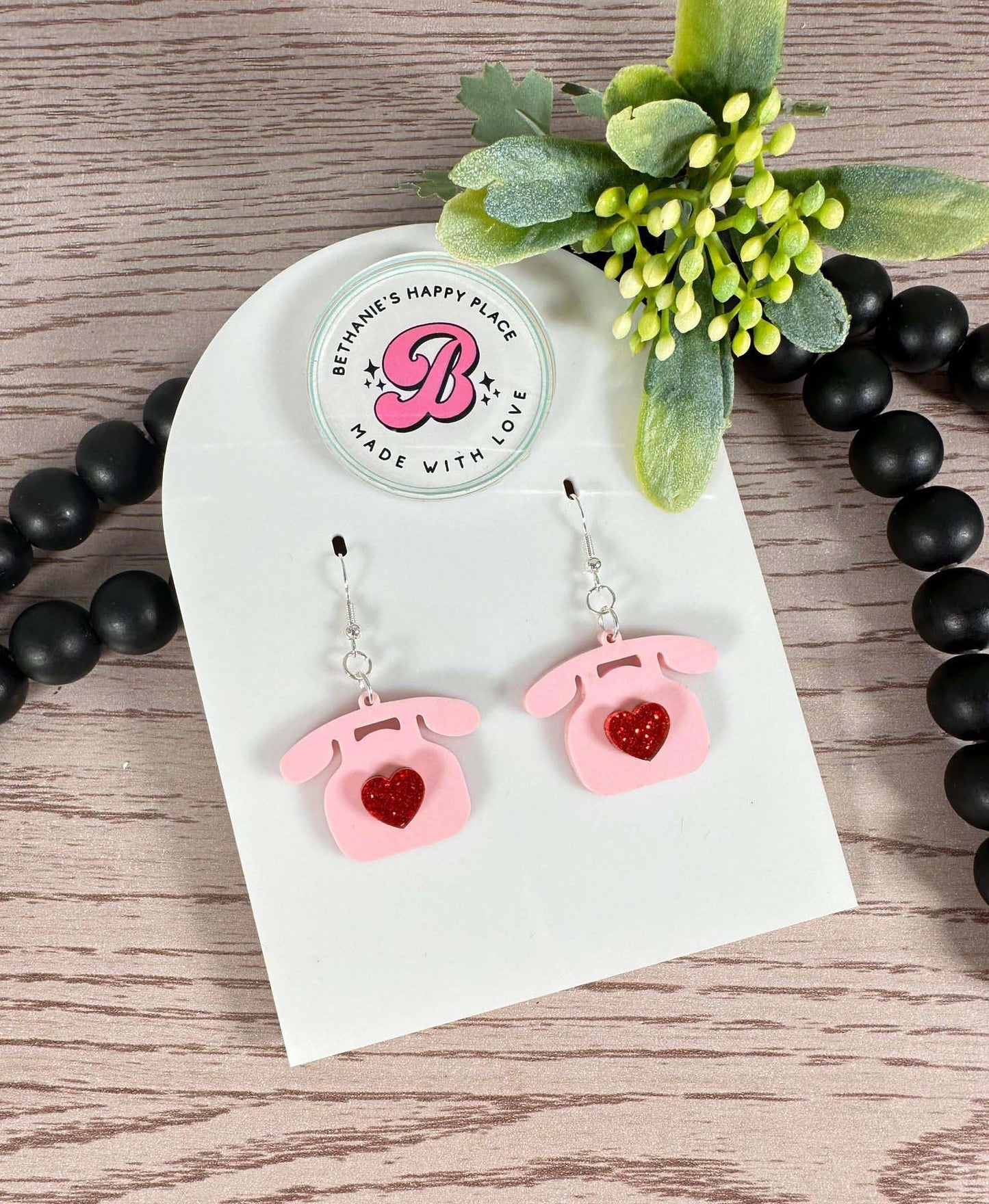 Pink telephone earrings, acrylic vintage phone earrings, dangle earrings, unique gifts for her, stainless steel hooks, statement earrings