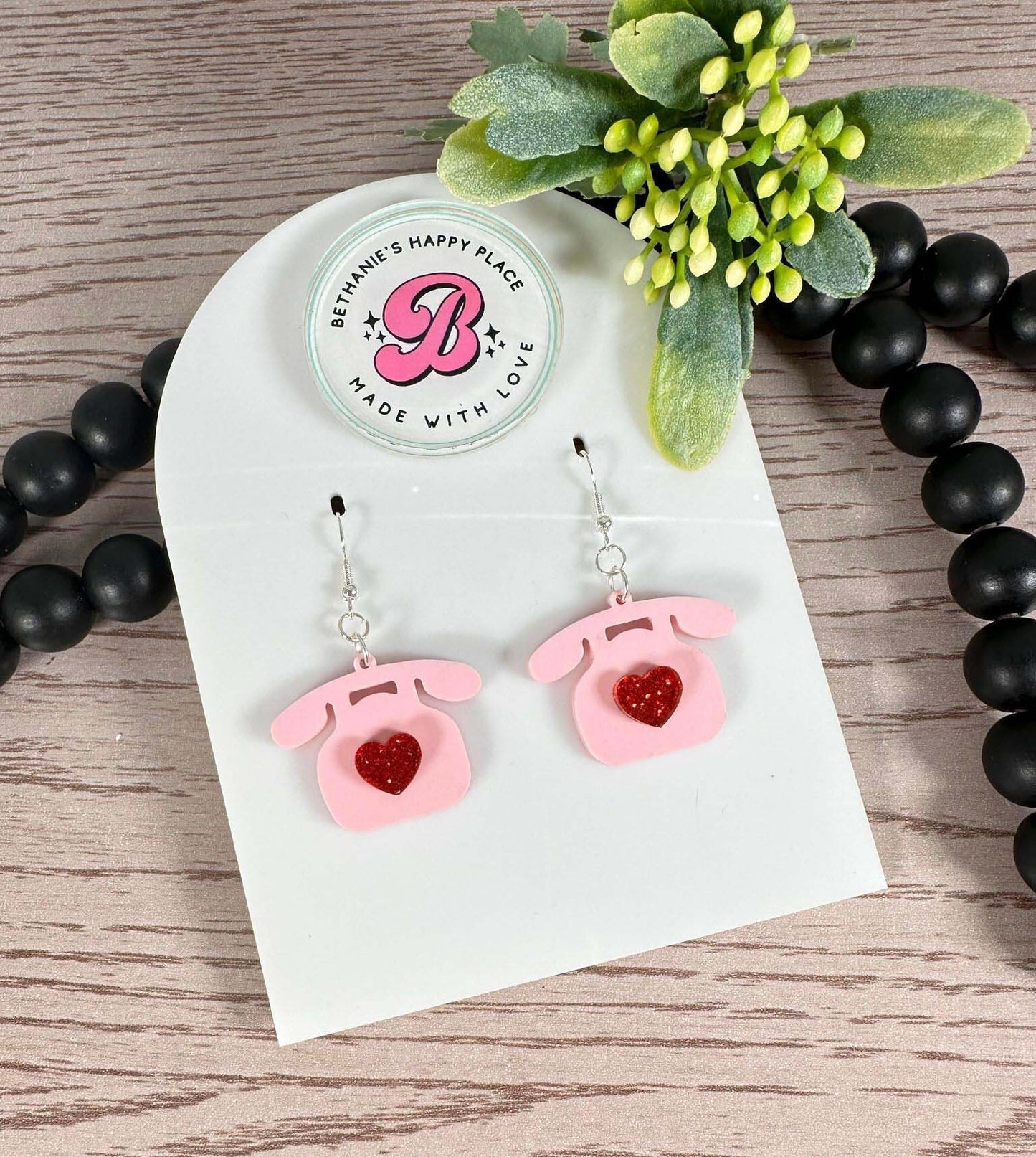 Pink telephone earrings, acrylic vintage phone earrings, dangle earrings, unique gifts for her, stainless steel hooks, statement earrings