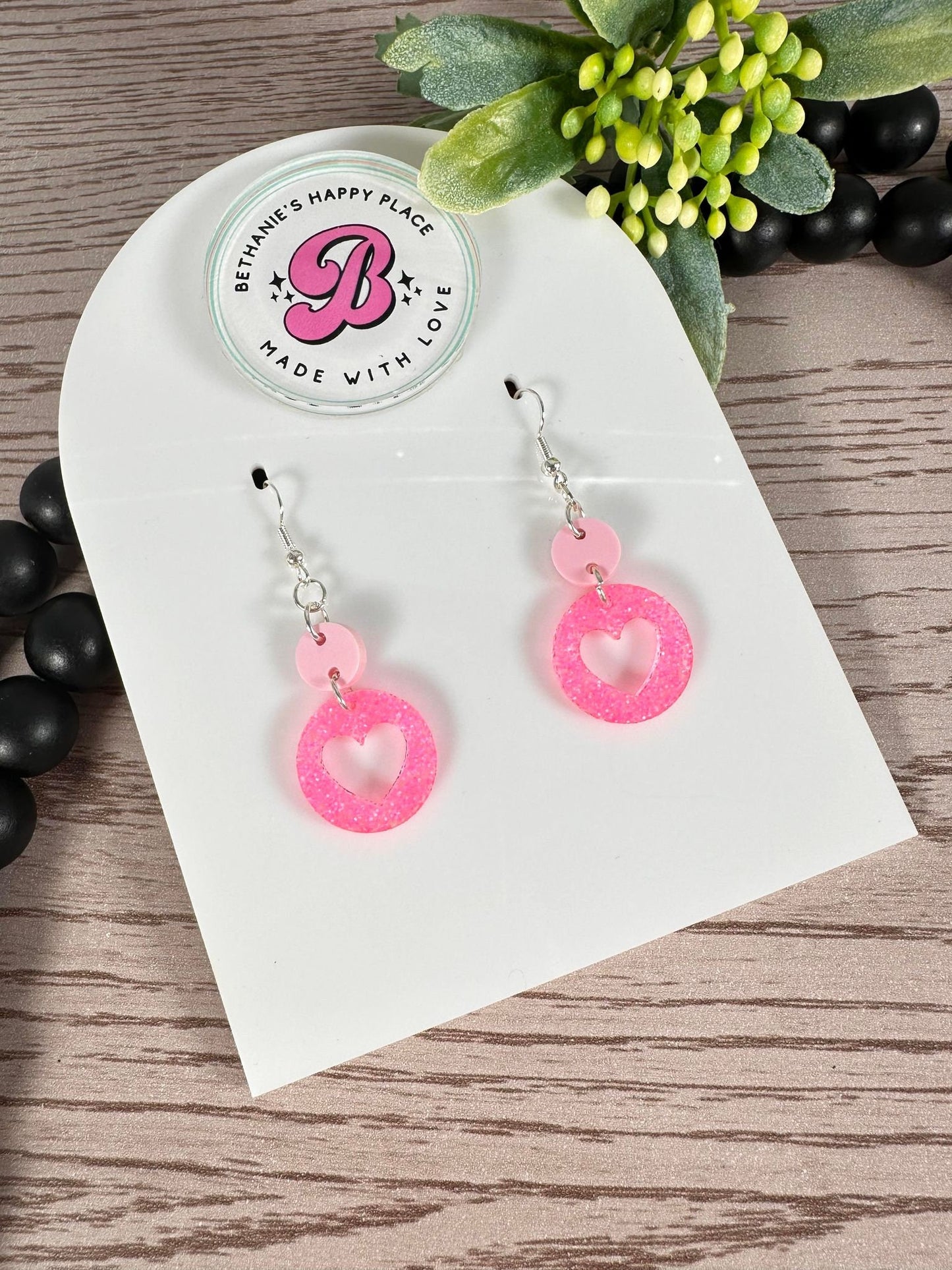 Neon pink heart earrings, Valentine earrings, handmade acrylic statement earrings, cute pink hearts, gifts for her, stainless steel hooks