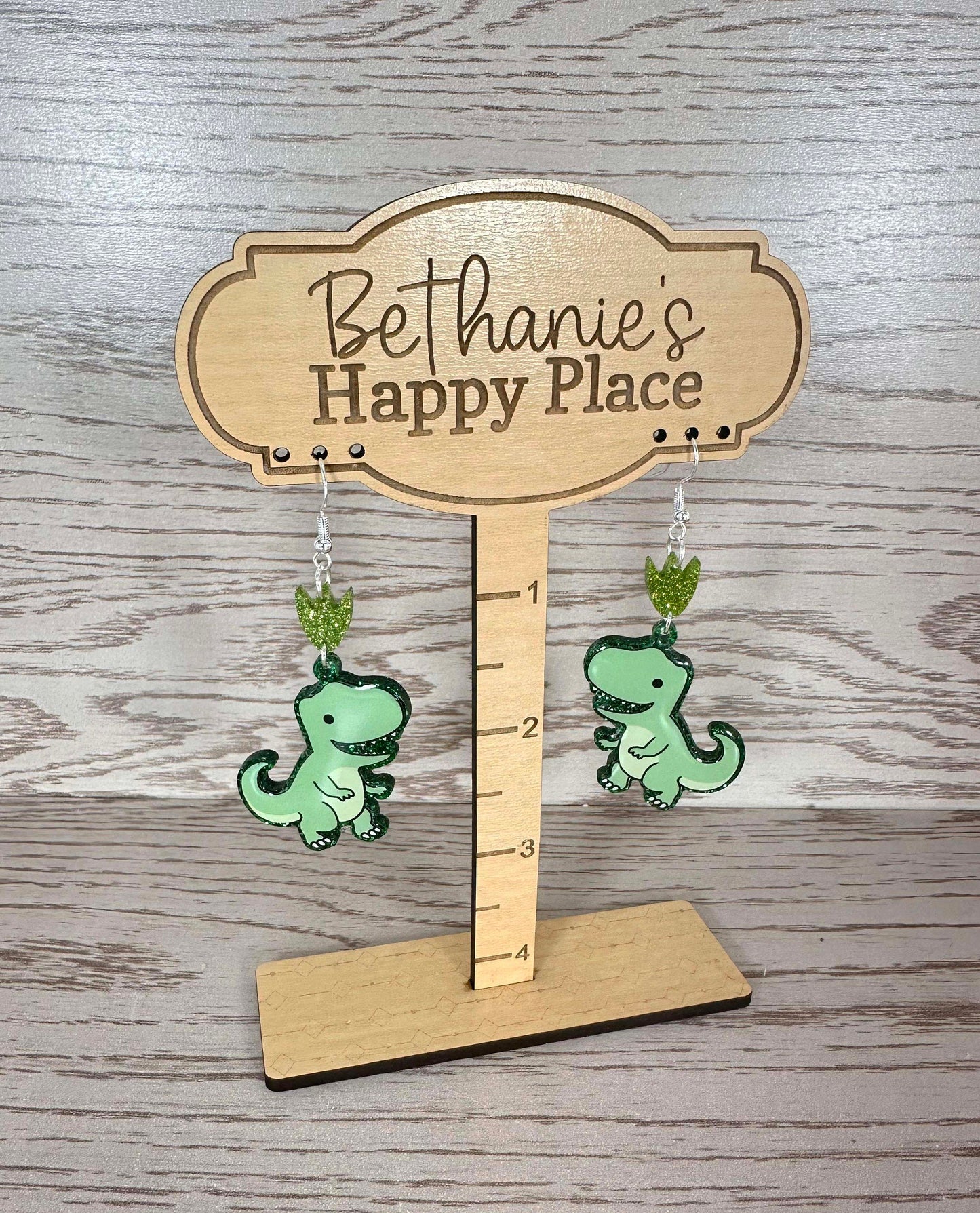 Dinosaur acrylic dangle earrings, cute dino earrings, stainless steel wire hook, dinosaur gifts, unique jewelry, custom handmade earrings