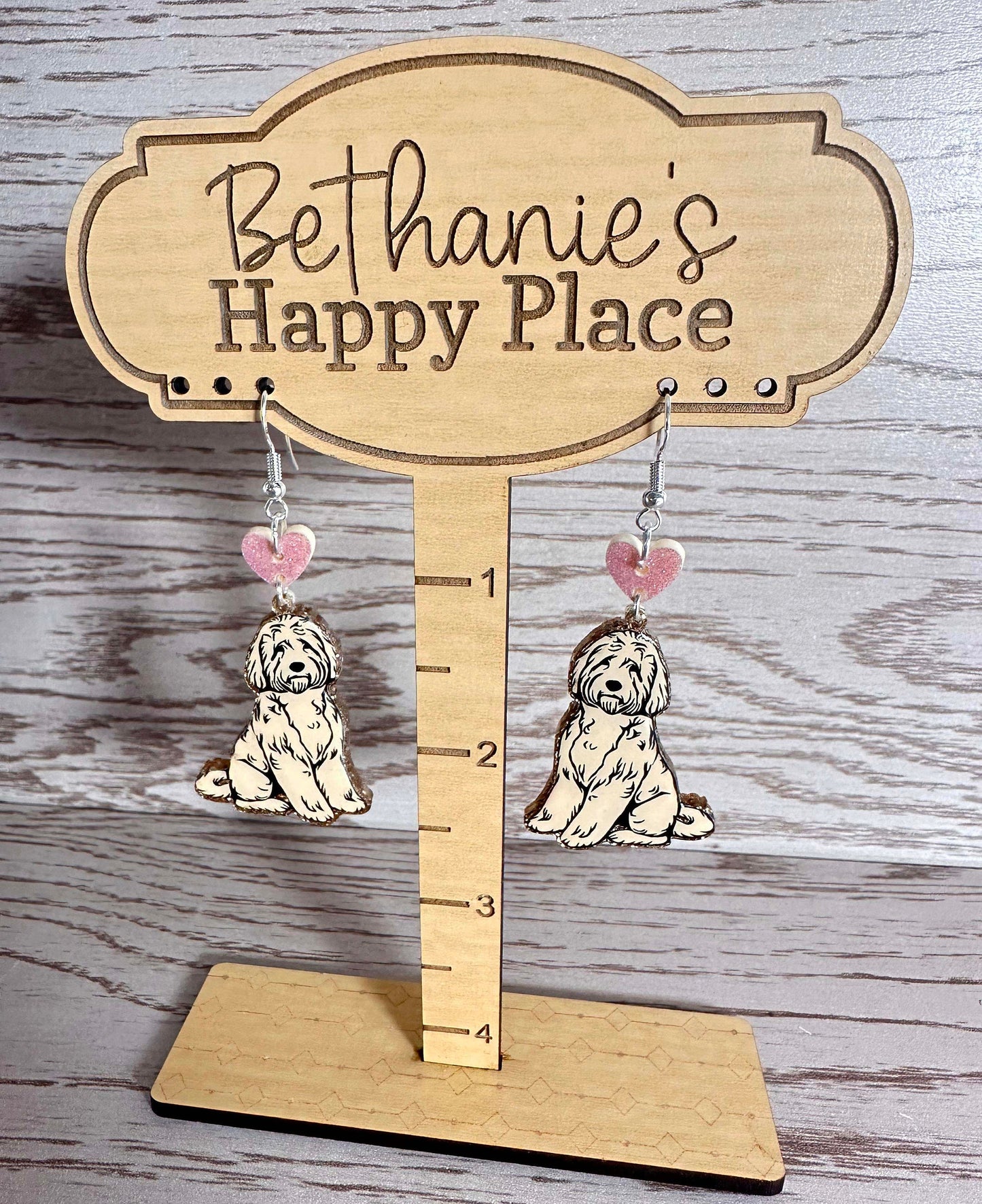 Goldendoodle acrylic dangle earrings, cute doodle dog earrings, stainless steel wire hook, dog gifts, unique jewelry, dog earrings