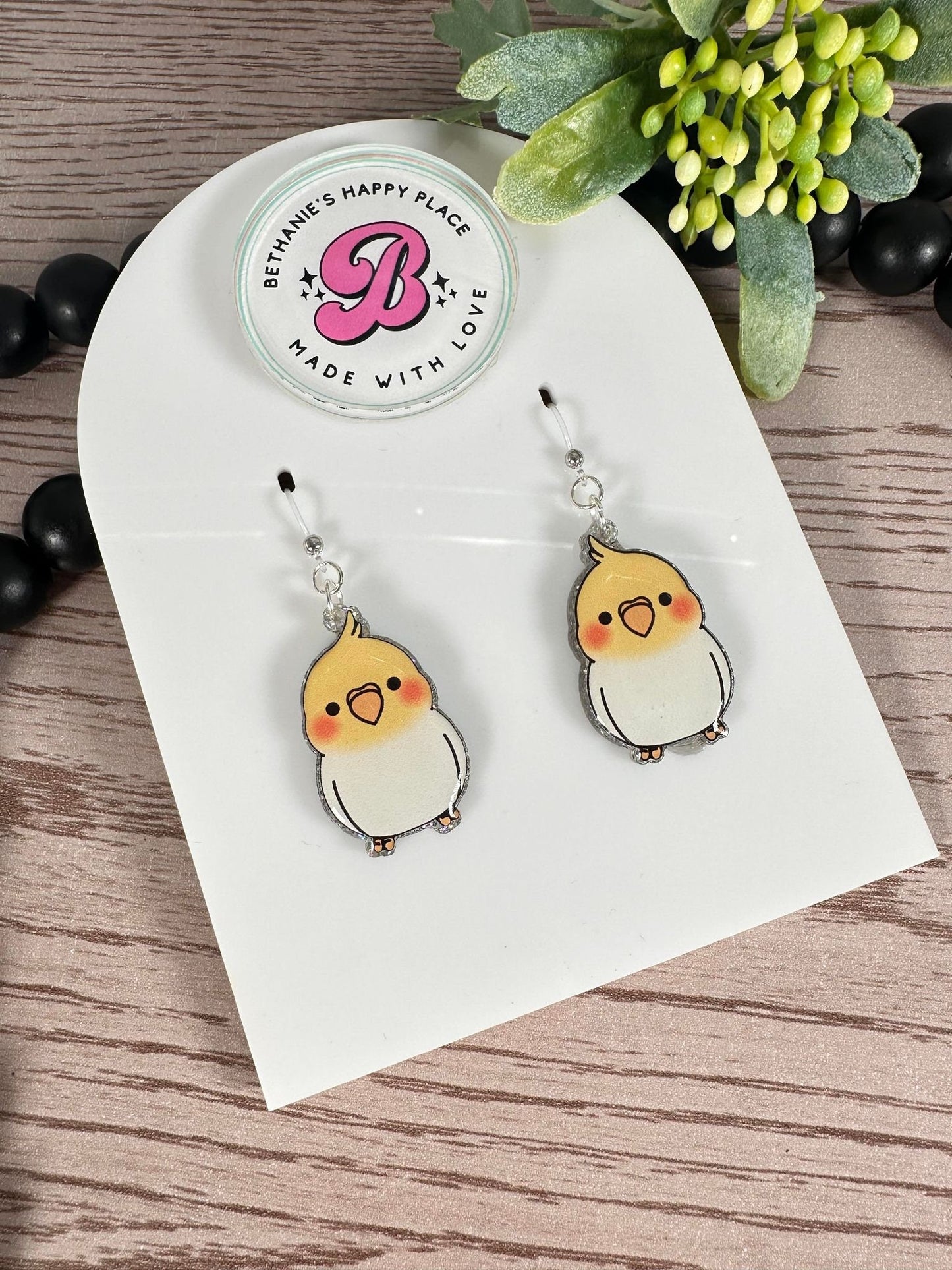 Cockatiel earrings, cockatiel gifts, bird dangle acrylic earrings, handmade jewelry, bird gifts, gifts for women, statement earrings