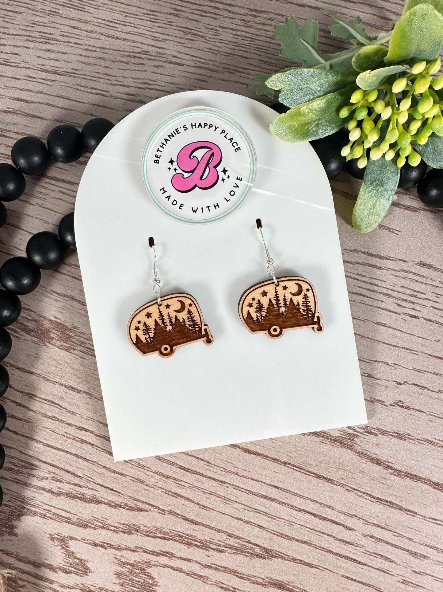 Wood camper earrings, outdoorsy gifts, camping wood dangle earrings, camping jewelry, gifts for women, handmade earrings